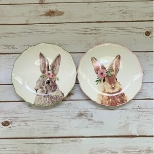 Ashland Salad Plates White Bunny Rabbit Floral Scalloped 8in Set of 2